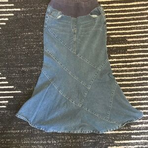 Motherhood Maternity Denim Skirt Small Mermaid Long Elastic Waist Maxi Modest